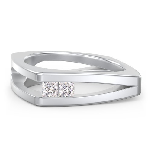 Men’s Squared Split Shank Ring with Princess Cut Gemstones – Sterling Silver with Diamond