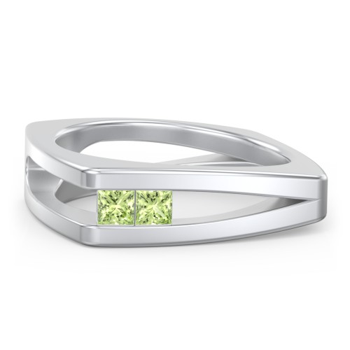 Men’s Squared Split Shank Ring with Princess Cut Gemstones – Sterling Silver with Peridot