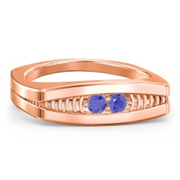 Men’s Squared Ring with Gemstones in 10K Solid Rose Gold with Blue Sapphire