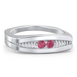 Men’s Squared Ring with Gemstones in 925 Sterling Silver with Ruby