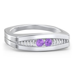 Men’s Squared Ring with Gemstones in 925 Sterling Silver with Amethyst
