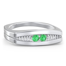 Men’s Squared Ring with Gemstones in 925 Sterling Silver with Emerald