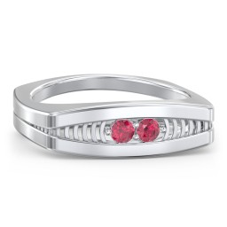 Men’s Squared Ring with Gemstones in 925 Sterling Silver with Ruby