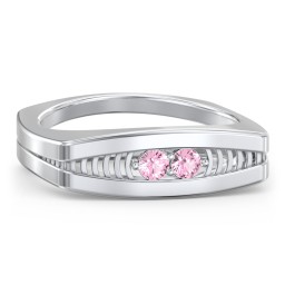 Men’s Squared Ring with Gemstones in 925 Sterling Silver with Pink Tourmaline