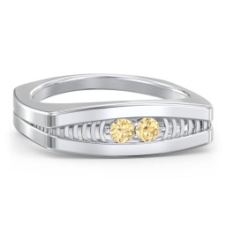 Men’s Squared Ring with Gemstones in 925 Sterling Silver with Citrine