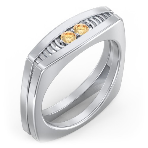 Men’s Squared Ring with Gemstones – Sterling Silver with Citrine