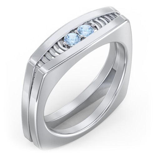 Men’s Squared Ring with Gemstones – Sterling Silver with Blue Topaz