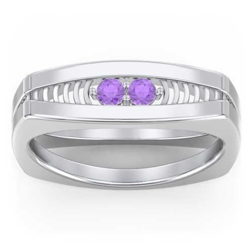 Men’s Squared Ring with Gemstones – Sterling Silver with Amethyst