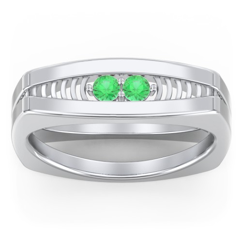 Men’s Squared Ring with Gemstones – Sterling Silver with Emerald