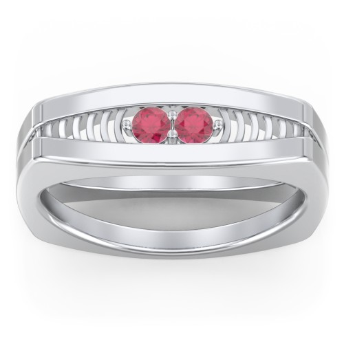 Men’s Squared Ring with Gemstones – Sterling Silver with Ruby