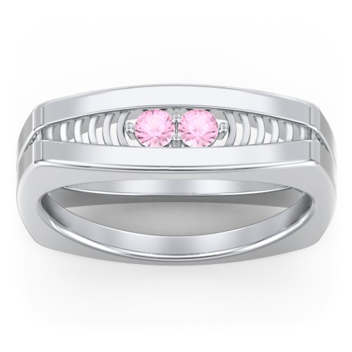 Men’s Squared Ring with Gemstones – Sterling Silver with Pink Tourmaline