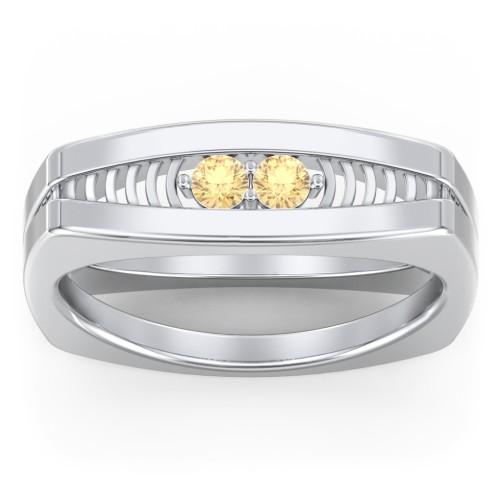 Men’s Squared Ring with Gemstones – Sterling Silver with Citrine