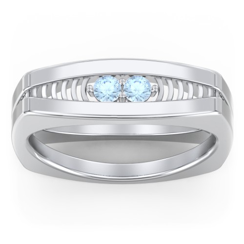 Men’s Squared Ring with Gemstones – Sterling Silver with Blue Topaz
