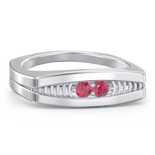 Men’s Squared Ring with Gemstones – Sterling Silver with Ruby