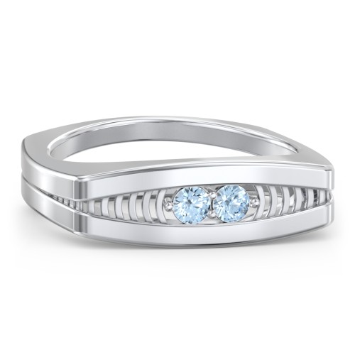 Men’s Squared Ring with Gemstones – Sterling Silver with Blue Topaz