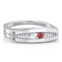 Men’s Squared Ring with Gemstones – 10K Yellow Gold with Cubic Zirconia and Garnet