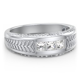 Men’s Wheat Pattern Fraternity Ring with Gemstones