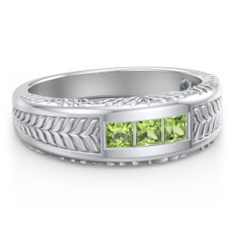 Men’s Wheat Pattern Fraternity Ring with Gemstones