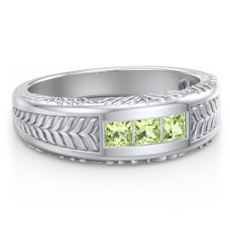 Men’s Wheat Pattern Fraternity Ring with Gemstones