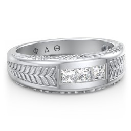 Men’s Wheat Pattern Fraternity Ring with Gemstones in 925 Sterling Silver with Diamond