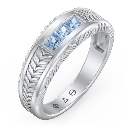 Men’s Wheat Pattern Fraternity Ring with Gemstones – Sterling Silver with Blue Topaz