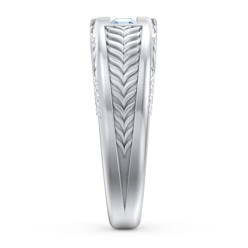 Men’s Wheat Pattern Fraternity Ring with Gemstones – Sterling Silver with Blue Topaz