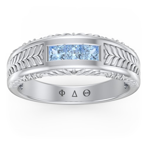 Men’s Wheat Pattern Fraternity Ring with Gemstones – Sterling Silver with Blue Topaz