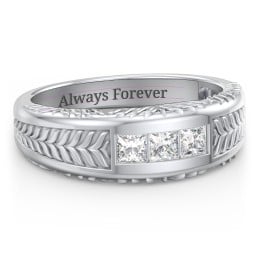 Men’s Wheat Pattern Ring with Princess Cut Gemstones
