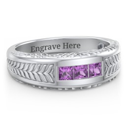 Men’s Wheat Pattern Ring with Princess Cut Gemstones in 925 Sterling Silver with Amethyst