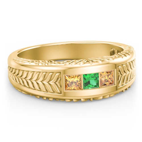 Men’s Wheat Pattern Ring with Princess Cut Gemstones