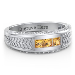 Men’s Wheat Pattern Ring with Princess Cut Gemstones in 925 Sterling Silver with Citrine