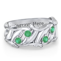 Men’s 4-Stone Organic Leaf Ring in 925 Sterling Silver with Emerald