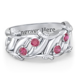 Men’s 4-Stone Organic Leaf Ring in 925 Sterling Silver with Ruby