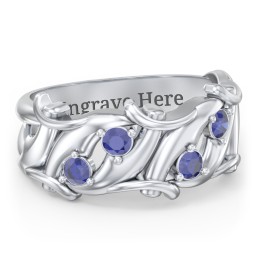 Men’s 4-Stone Organic Leaf Ring in 925 Sterling Silver with Blue Sapphire
