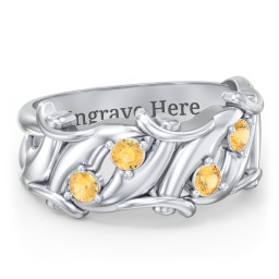 Men’s 4-Stone Organic Leaf Ring in 925 Sterling Silver with Citrine
