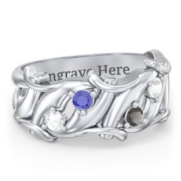 Men’s 4-Stone Organic Leaf Ring in 925 Sterling Silver with Cubic Zirconia, Blue Sapphire, and Smokey Quartz