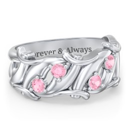 Men’s 4-Stone Organic Leaf Ring in 925 Sterling Silver with Pink Tourmaline