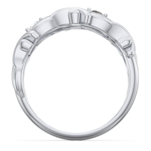 Men’s 4-Stone Organic Leaf Ring – Sterling Silver with Cubic Zirconia, Blue Sapphire, and Smokey Quartz