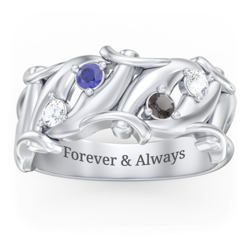 Men’s 4-Stone Organic Leaf Ring – Sterling Silver with Cubic Zirconia, Blue Sapphire, and Smokey Quartz