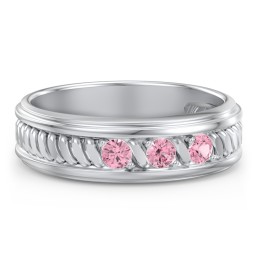 Men’s 3-Stone Ring with Twisted Rope Pattern