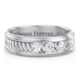 Men’s 3-Stone Ring with Twisted Rope Pattern