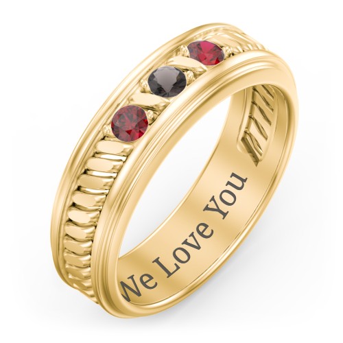 Men’s 3-Stone Ring with Twisted Rope Pattern