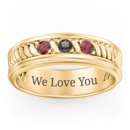 Men’s 3-Stone Ring with Twisted Rope Pattern