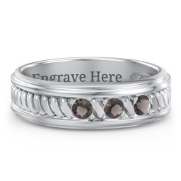 Men’s 3-Stone Ring with Twisted Rope Pattern in 925 Sterling Silver with Smokey Quartz