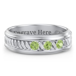 Men’s 3-Stone Ring with Twisted Rope Pattern in 925 Sterling Silver with Peridot