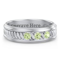 Men’s 3-Stone Ring with Twisted Rope Pattern in 925 Sterling Silver with Peridot