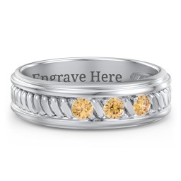 Men’s 3-Stone Ring with Twisted Rope Pattern in 925 Sterling Silver with Citrine