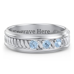 Men’s 3-Stone Ring with Twisted Rope Pattern in 925 Sterling Silver with Blue Topaz