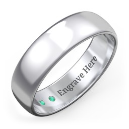 Men's Classic Half Round Wedding Band - 6mm Width in 925 Sterling Silver with Emerald