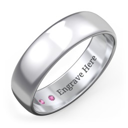 Men's Classic Half Round Wedding Band - 6mm Width in 925 Sterling Silver with Ruby